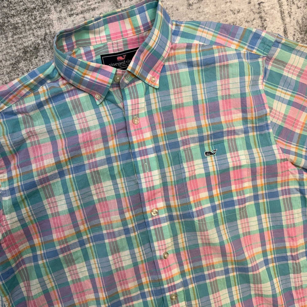 Vineyard Vines Shirt Mens Large Tucker Button Down Pastel Plaid Preppy Easter